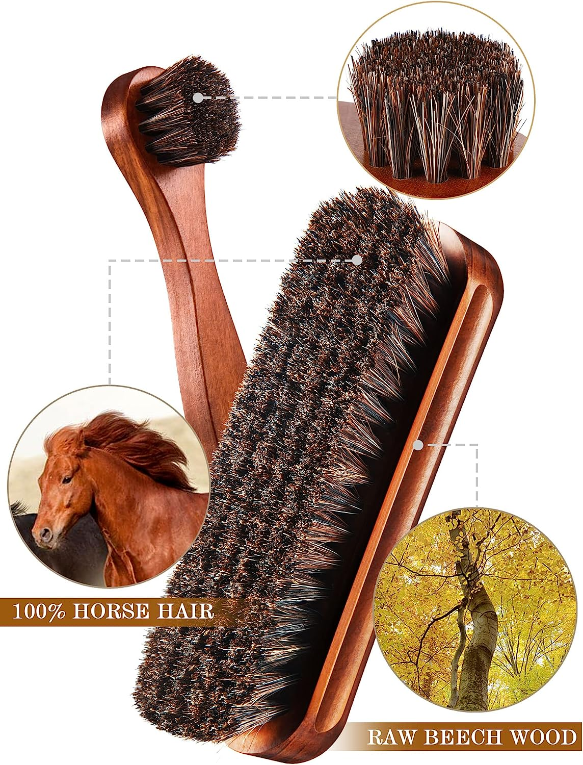 3 Pieces Horsehair Shine Shoes Brush kit